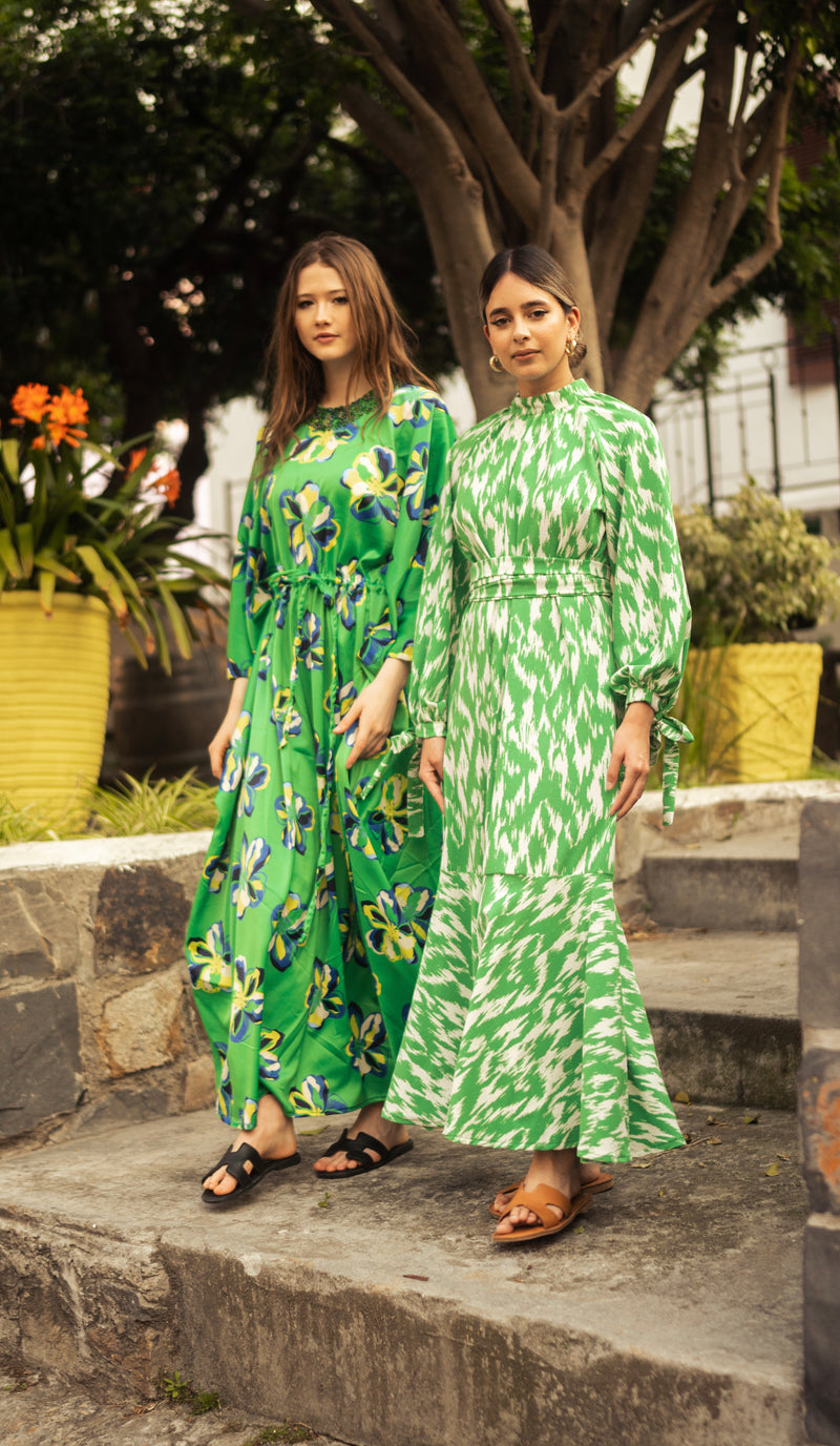 Spring green floral kaftan