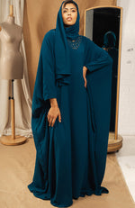 V-Neck Beaded Kaftan with Scarf