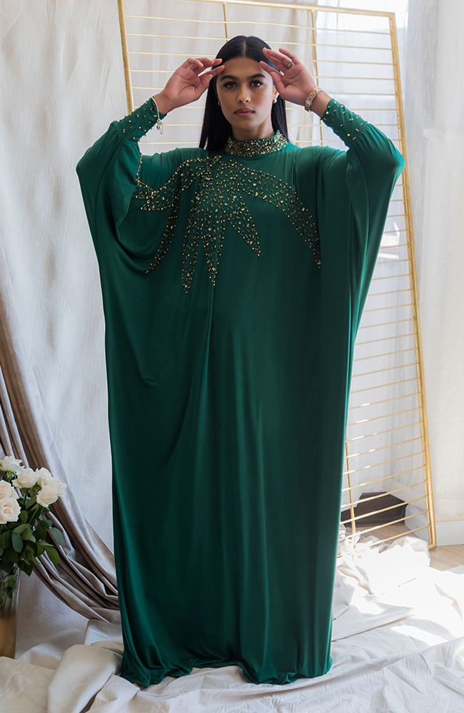 High Neck Kaftan with Leaf Bead Design