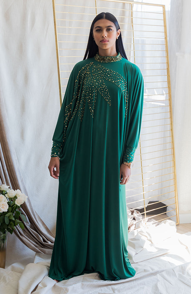 High Neck Kaftan with Leaf Bead Design